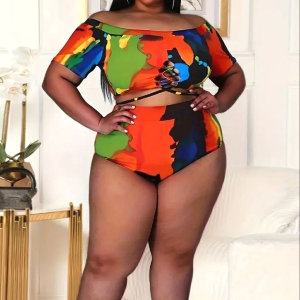 Women's plus size colorful print swimsuit size 2XL